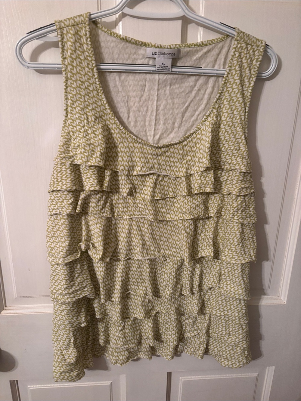 Liz Claiborne Olive Green Patterned Ruffle Tank Dress